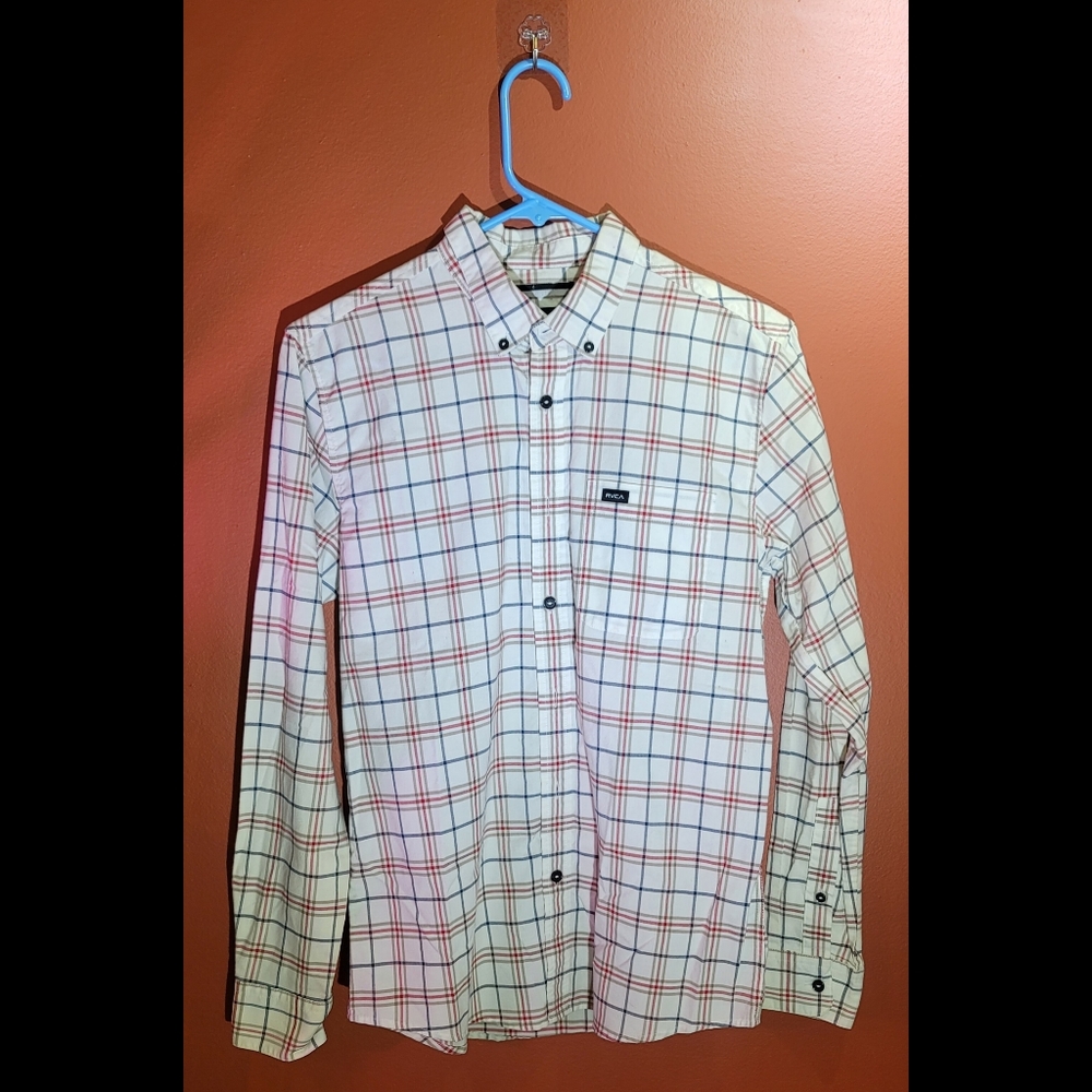 Mens Button Down Collar Flannel Shirt Long Sleeve- RVCA